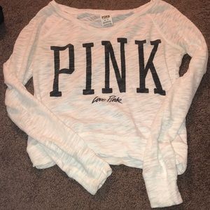 Victoria Secret Pink white logo neck shirt